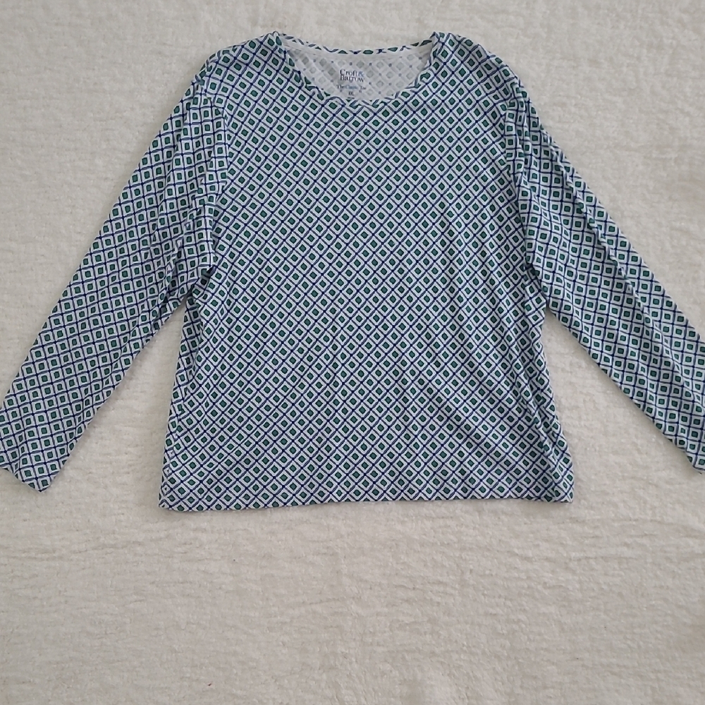 Croft & Barrow Blue, Green & White Patterned Long-sleeved Top size XXL